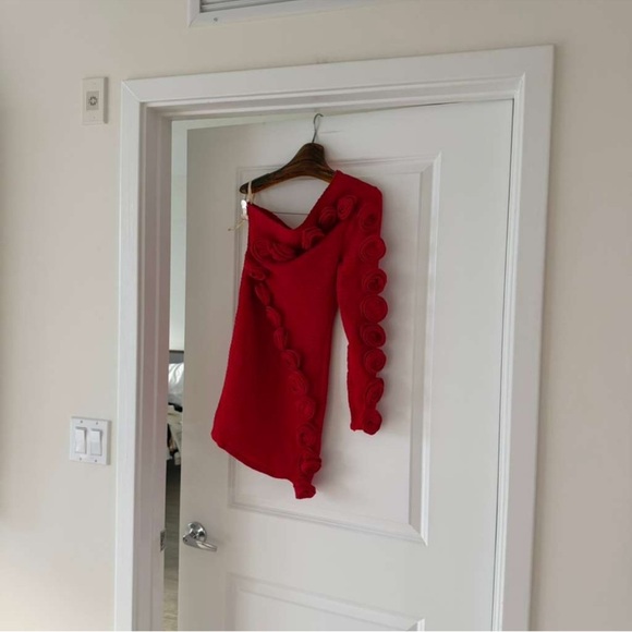Farm Rio Red Roses One-Shoulder Slim Mini Dress - Picture 9 of 10